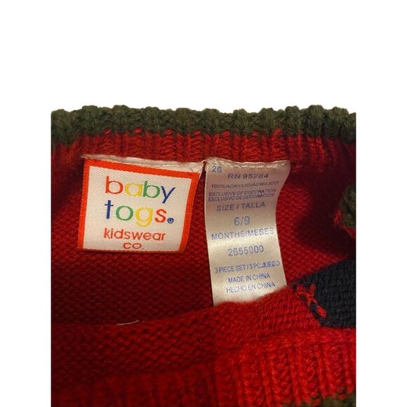 Baby Togs Reindeer Holiday Sweater Red Green Blue Knit Christmas Infant 6 9 Mo - Picture 5 of 10